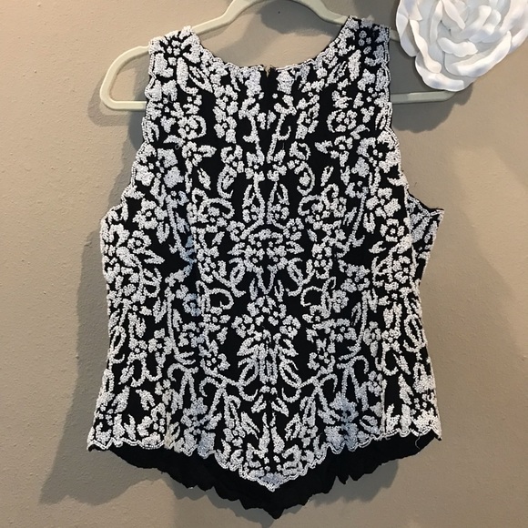 NWT JKara Women’s Blouse Top Black With White Beads Sleeveless Sz XL $99MSRP [x] - Picture 4 of 5